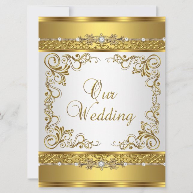 Invitation de mariage métallisé or blanc diamant (Devant)