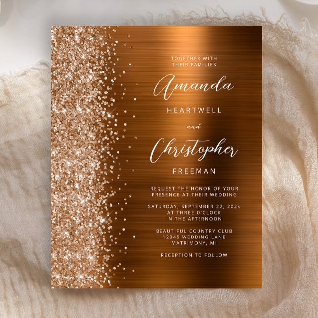 Invitation de mariage métallisée cuivre Budget Gla (Créateur téléchargé)