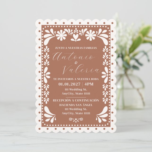 Invitation de Mariage Mexicaine Terracotta Papier  (Debout devant)
