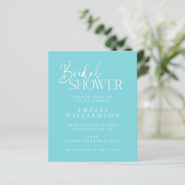 Invitation de mariage minimal Aqua Script Budget (Debout devant)