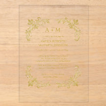 Invitation de mariage minimaliste à fleurs dorées