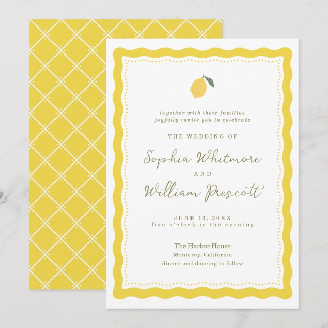 Invitation de mariage minimaliste au citron de la  (Devant / Derrière)