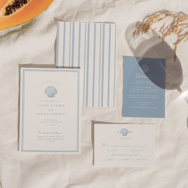 Invitation de mariage minimaliste bleu côtier (Créateur téléchargé)