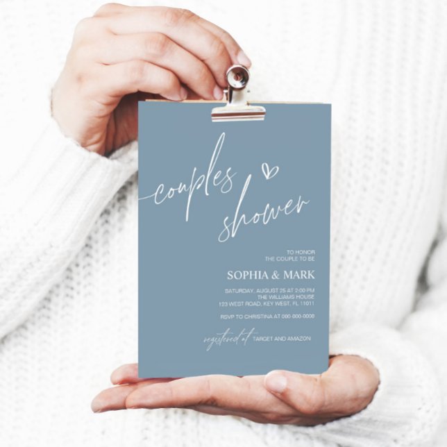 Invitation de mariage minimaliste bleu poussiéreux (Créateur téléchargé)