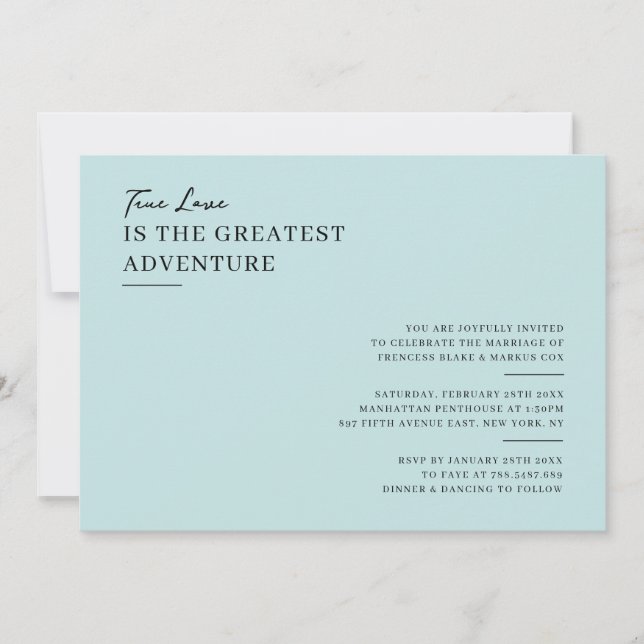 Invitation de mariage minimaliste bleue (Devant)