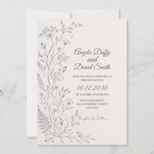 Invitation de mariage minimaliste en art linéaire