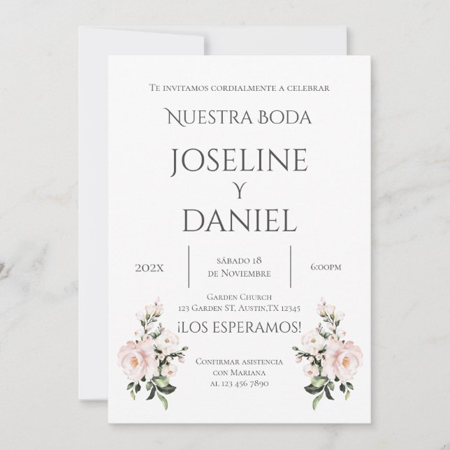Invitation de mariage minimaliste en espagnol (Devant)