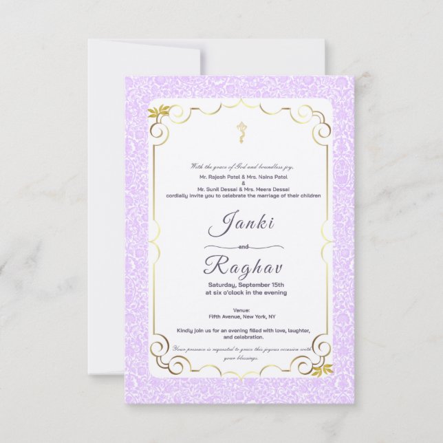 Invitation de mariage minimaliste ganesha indien (Devant)