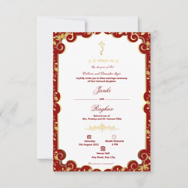 Invitation de mariage minimaliste ganesha indien (Devant)