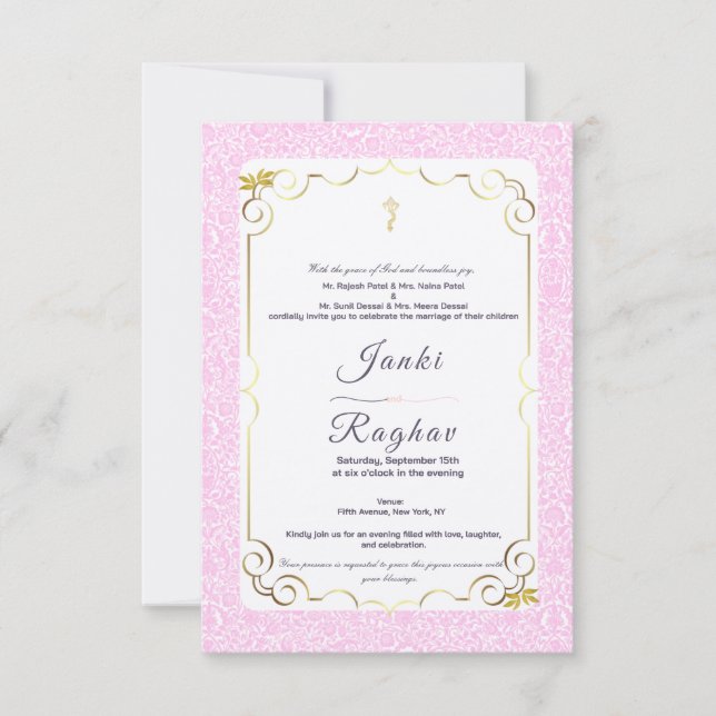 Invitation de mariage minimaliste ganesha indien (Devant)
