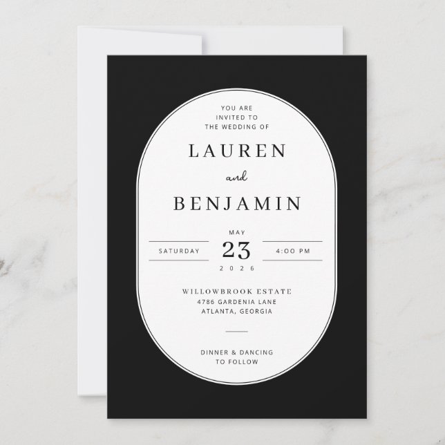 Invitation de mariage minimaliste noir élégant (Devant)