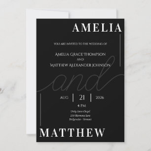 Invitation de Mariage minimaliste noir et blanc