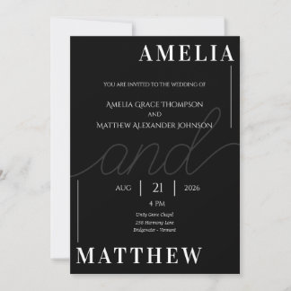 Invitation de Mariage minimaliste noir et blanc