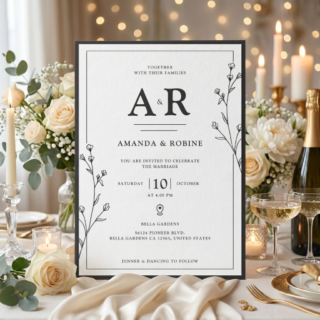 Invitation de mariage minimaliste noir et blanc (Créateur téléchargé)