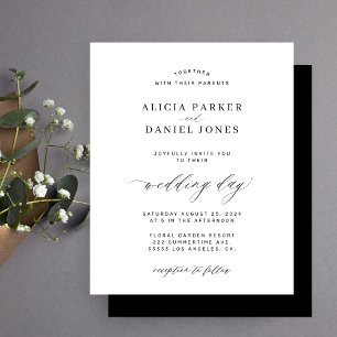 Invitation de mariage minimaliste noir et blanc à