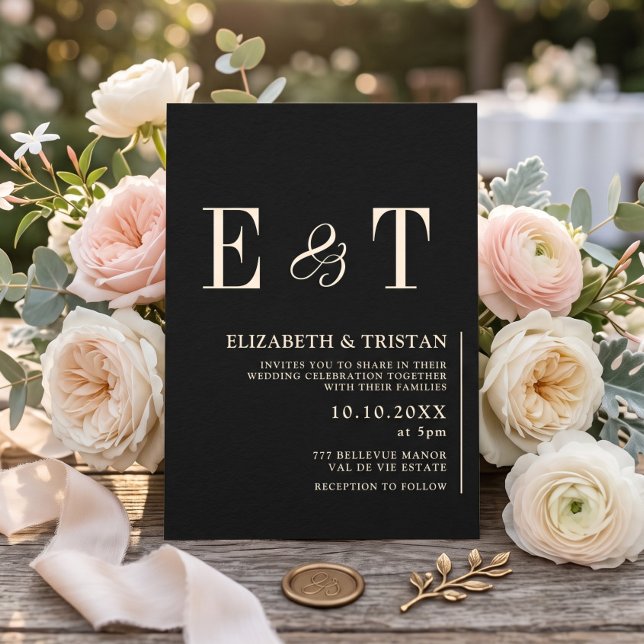 Invitation de mariage minimaliste noir simple (Créateur téléchargé)