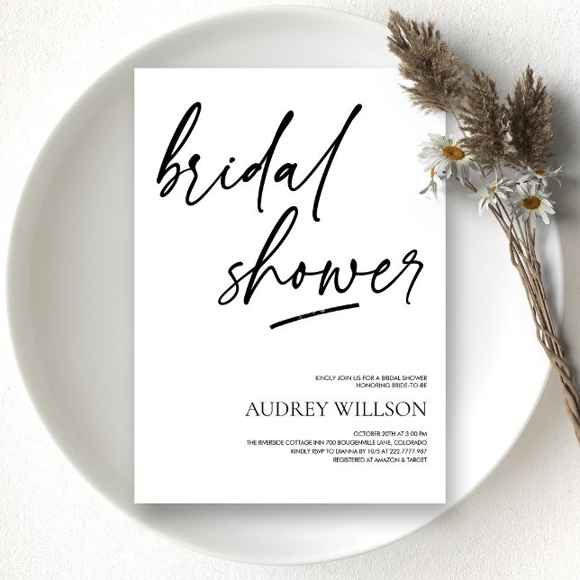 Invitation de mariage minimaliste noire (Black Minimalist Bridal Shower Invitation)