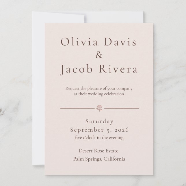 Invitation de mariage minimaliste Rose Poussiéreus (Devant)