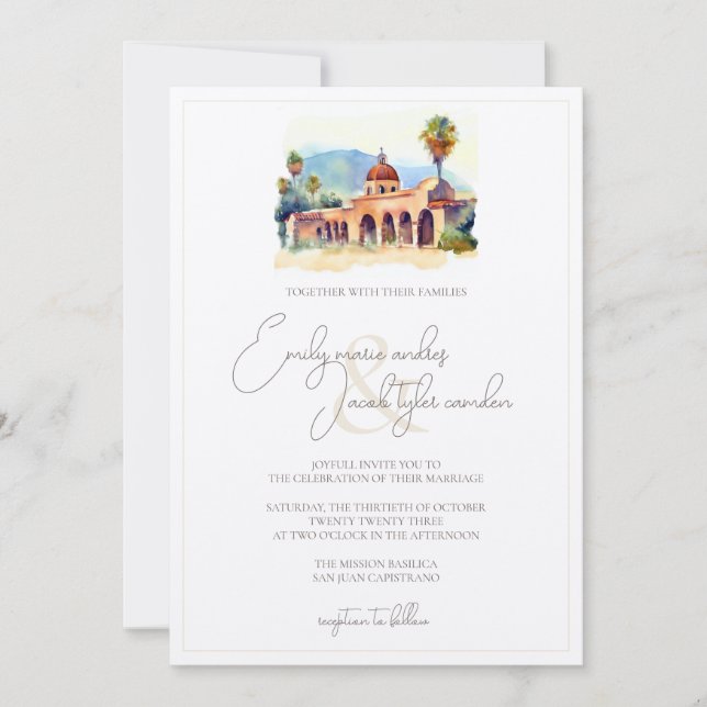 Invitation de mariage - Mission espagnole en aquar (Devant)