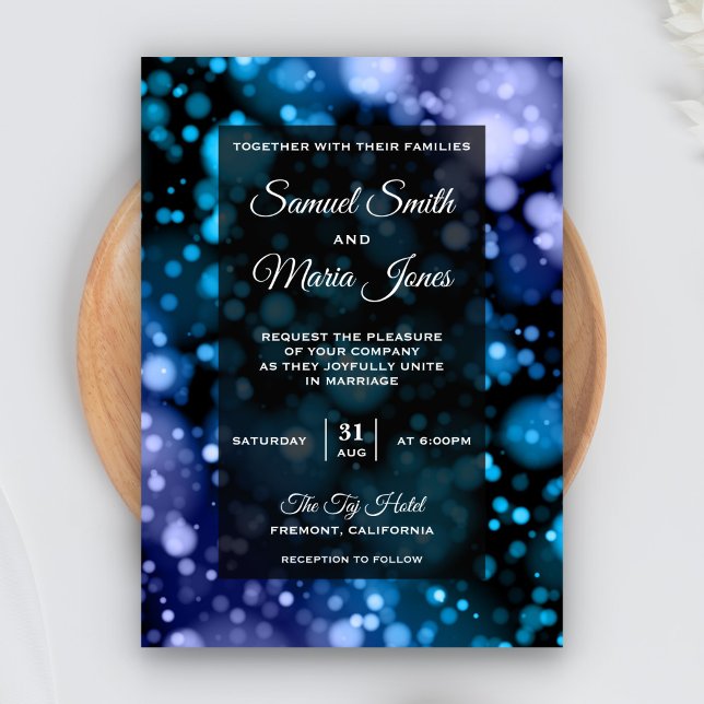 Invitation de mariage moderne à effet Bokeh bleu e (Créateur téléchargé)