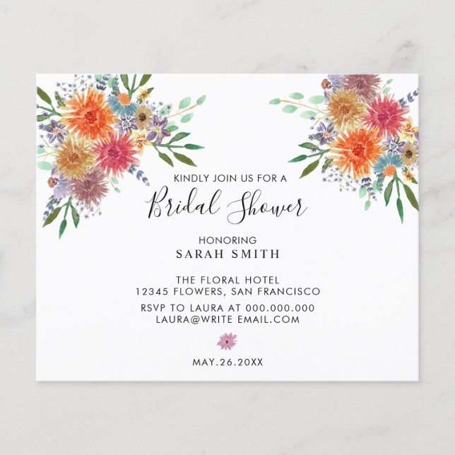 Invitation de mariage moderne aquarelle florale (Devant)
