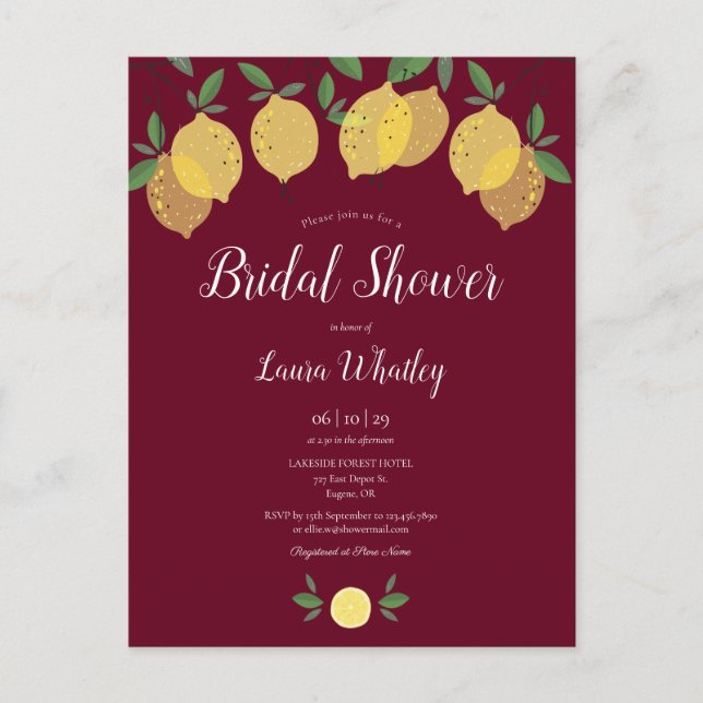 Invitation de mariage moderne aux citrons de Bourg (Devant)