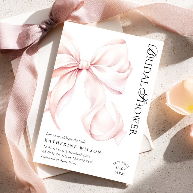 Invitation de mariage moderne avec nœud rose (Créateur téléchargé)