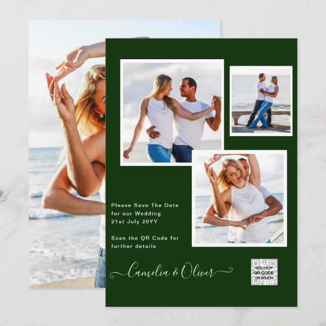 Invitation de mariage moderne avec photo QR CODE R (Devant / Derrière)