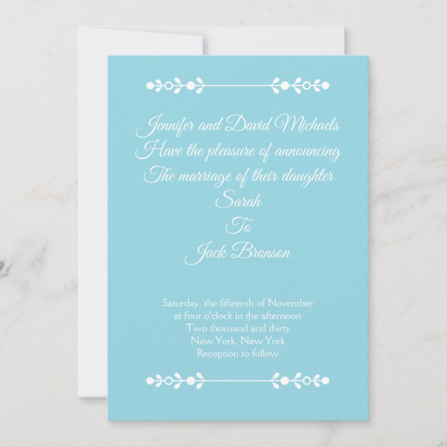 Invitation de mariage moderne bleu clair et blanc (Devant)