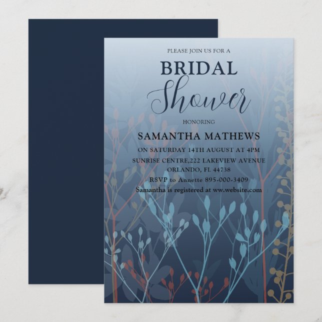 Invitation de mariage moderne bleu herbe sauvage (Devant / Derrière)