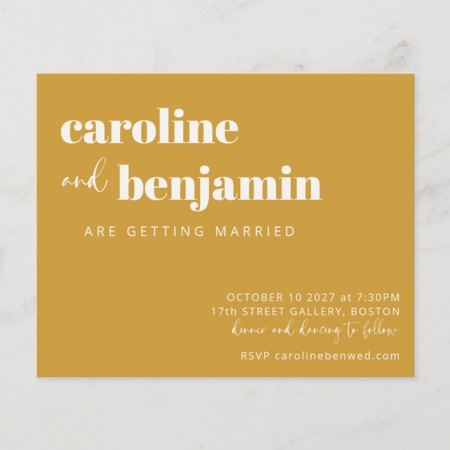 Invitation de mariage moderne chic jaune gras budg (Devant)