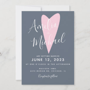 Invitation de mariage moderne cœur rose bleu attén