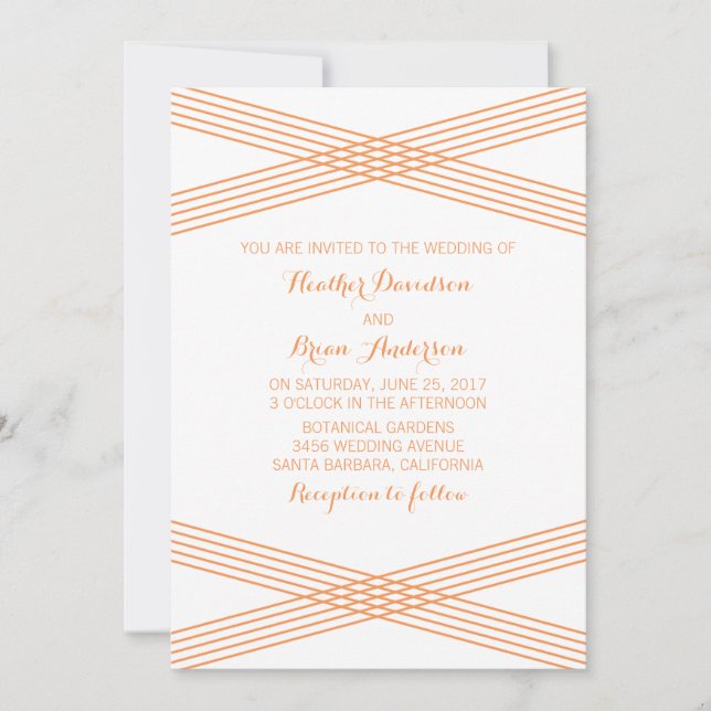 Invitation de mariage moderne déco orange (Devant)