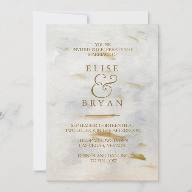 Invitation de mariage moderne en marbre blanc or a (Devant)