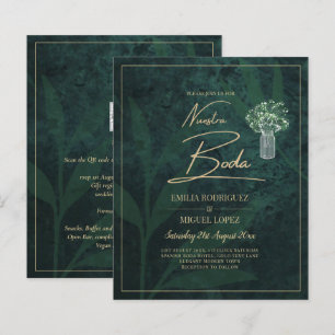 Invitation de mariage moderne en or vert émeraude