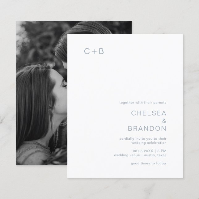 Invitation de mariage moderne et budget monogramme (Devant / Derrière)