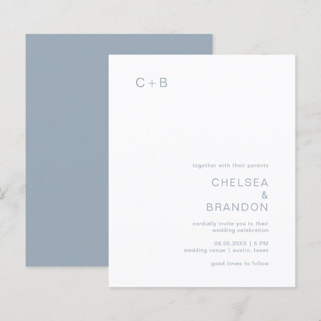 Invitation de mariage moderne et budget monogramme (Devant / Derrière)