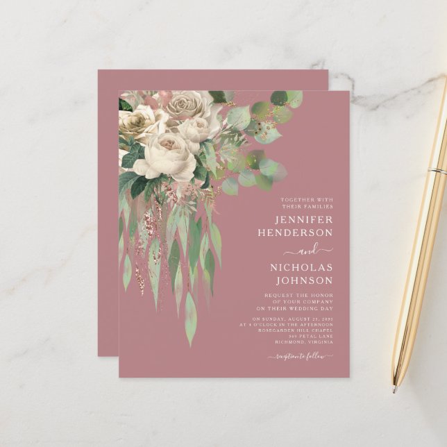 Invitation de mariage moderne et économique avec f (Devant/Arrière en situation)