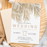 Invitation  de mariage moderne et élégant avec feuilles de pa<br><div class="desc">Aquarelle de palmier doré moderne avec une typographie simple,  un thème de mariage tendance et tropical sur une feuille de palmier.</div>