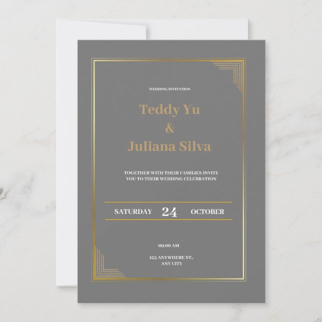 Invitation de mariage moderne et élégante en or gr (Devant)