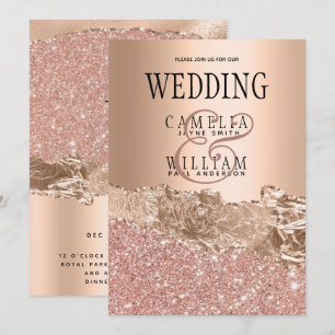 Invitation de mariage moderne et glamour en or ros