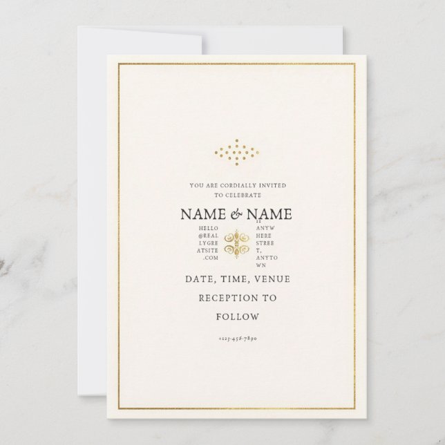 Invitation de mariage moderne luxe or et crème (Devant)