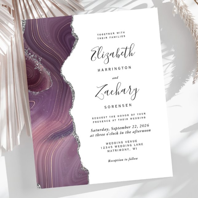 Invitation de mariage moderne mauve argent agate s (Créateur téléchargé)