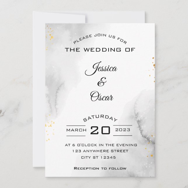 Invitation de mariage moderne noir et blanc (Devant)