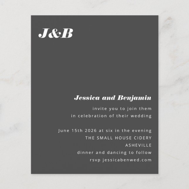 Invitation de mariage moderne noir monogramme budg (Devant)