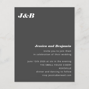 Invitation de mariage moderne noir monogramme budg