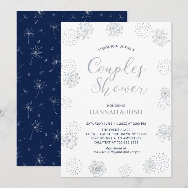 Invitation de mariage moderne pour couples Navy &  (Devant / Derrière)