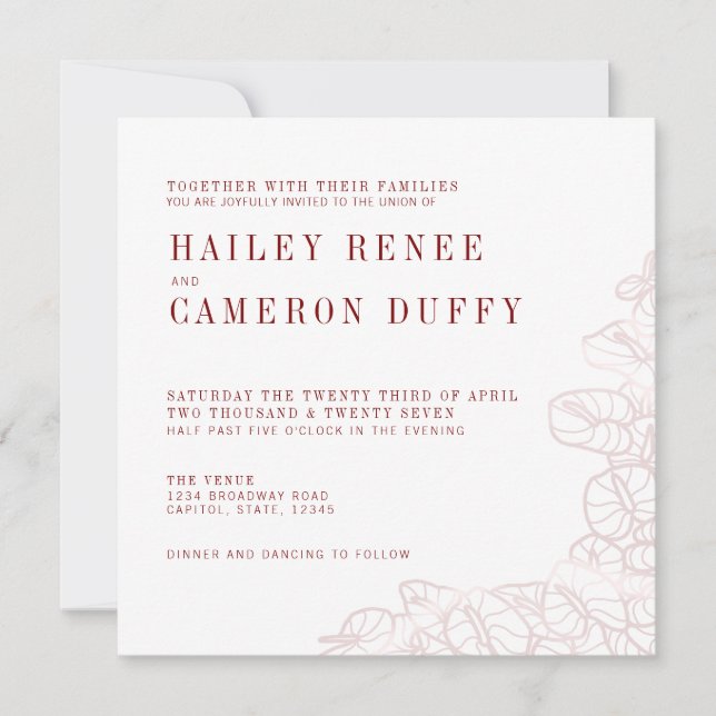 Invitation de mariage moderne romantique Anthurium (Devant)
