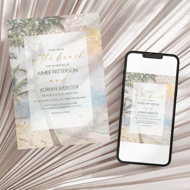 Invitation de mariage moderne sur une plage tropic (Créateur téléchargé)