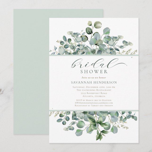 Invitation de mariage modifiable vert sauge classi (Devant / Derrière)